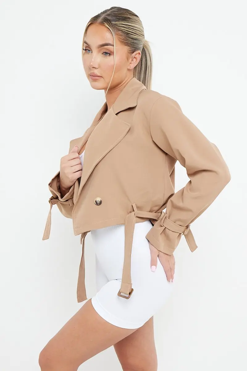 KATCH ME Notch Lapel Belt Decor Cropped Jacket - Image 4