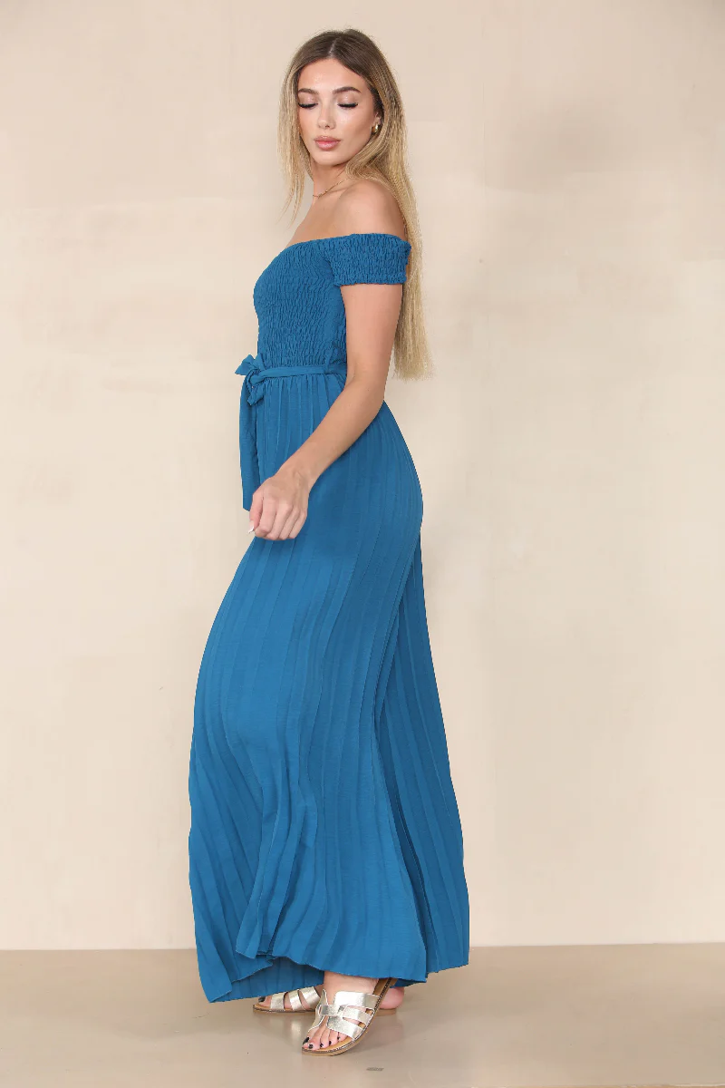 KATCH ME Off The Shoulder Waist Tie Pleated Jumpsuit - Image 4