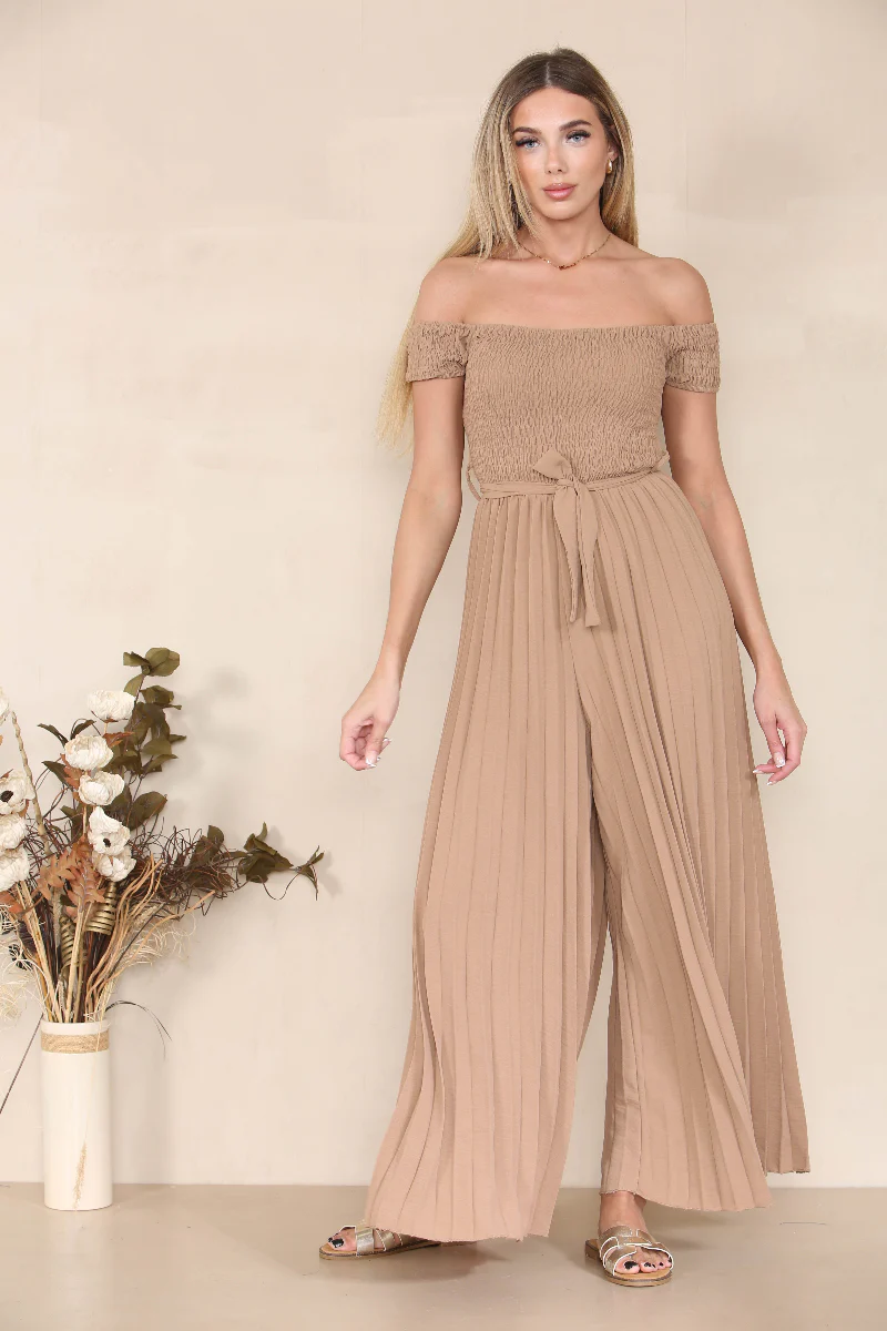KATCH ME Off The Shoulder Waist Tie Pleated Jumpsuit - Image 5