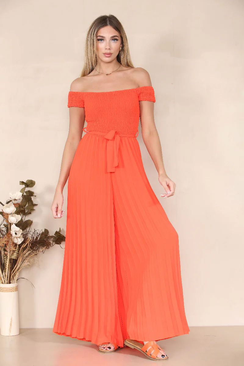 KATCH ME Off The Shoulder Waist Tie Pleated Jumpsuit - Image 7
