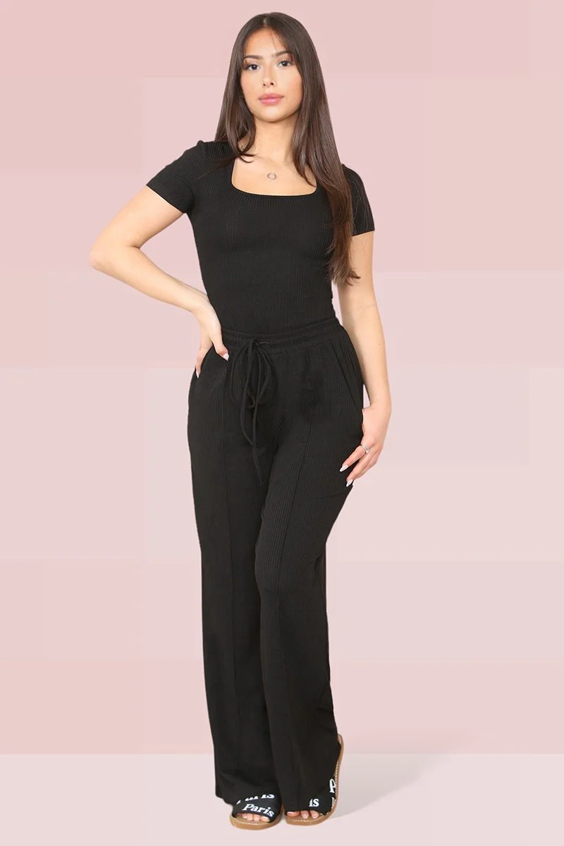 KATCH ME Square Neck Shaping Bodysuit & Wide Leg Trousers Co-ord Set