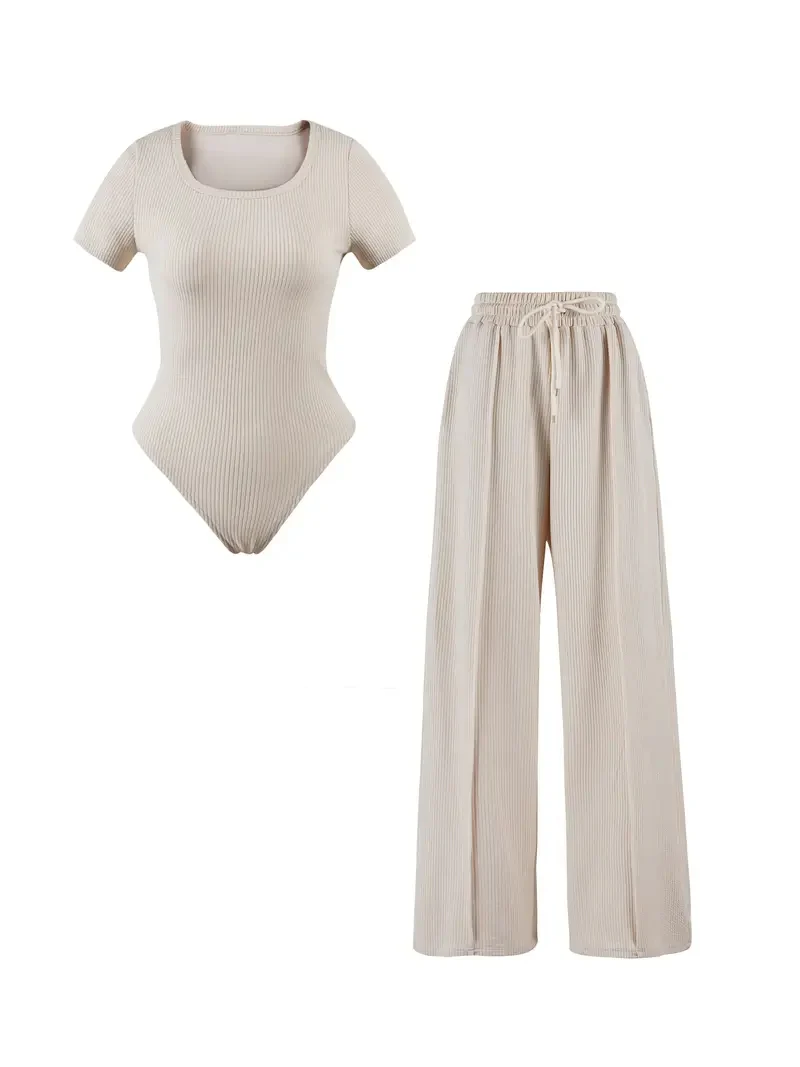 KATCH ME Square Neck Shaping Bodysuit & Wide Leg Trousers Co-ord Set - Image 10