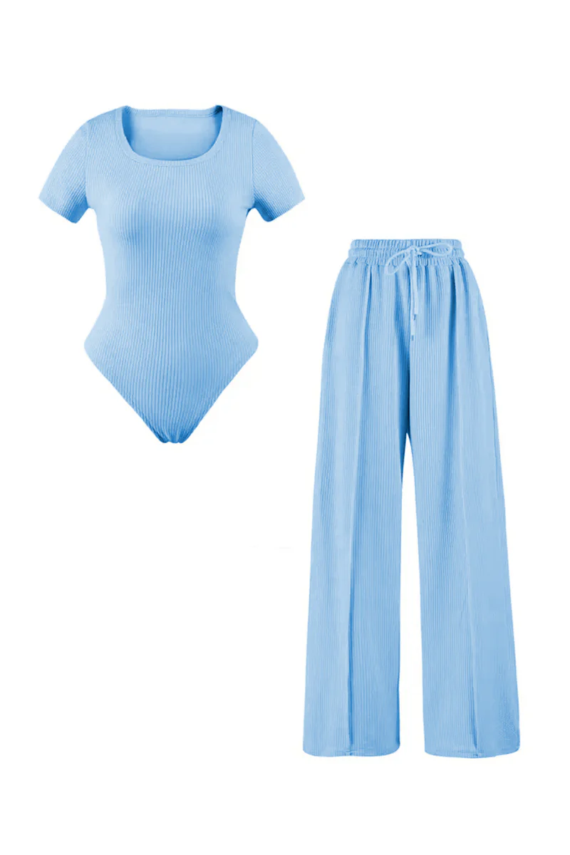 KATCH ME Square Neck Shaping Bodysuit & Wide Leg Trousers Co-ord Set - Image 12