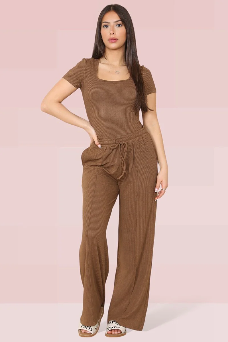 KATCH ME Square Neck Shaping Bodysuit & Wide Leg Trousers Co-ord Set - Image 5