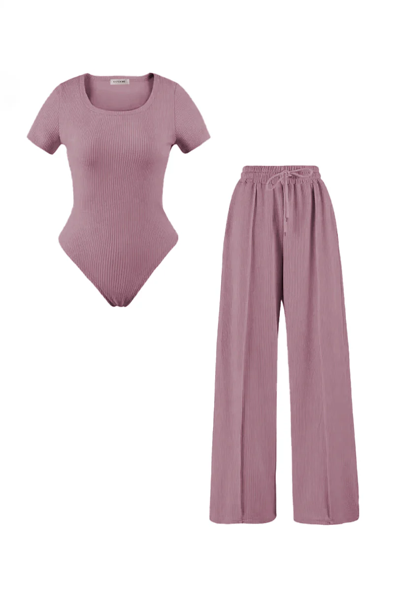 KATCH ME Square Neck Shaping Bodysuit & Wide Leg Trousers Co-ord Set - Image 8