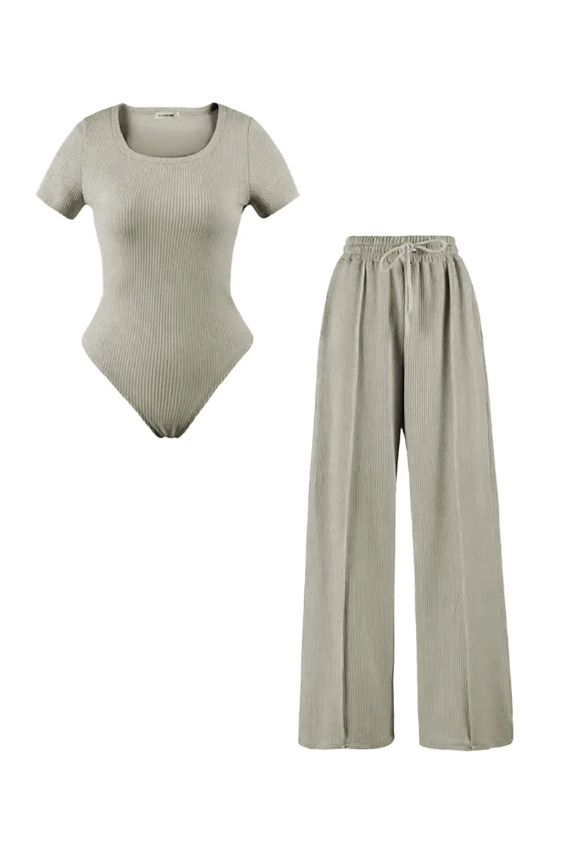 KATCH ME Square Neck Shaping Bodysuit & Wide Leg Trousers Co-ord Set - Image 9