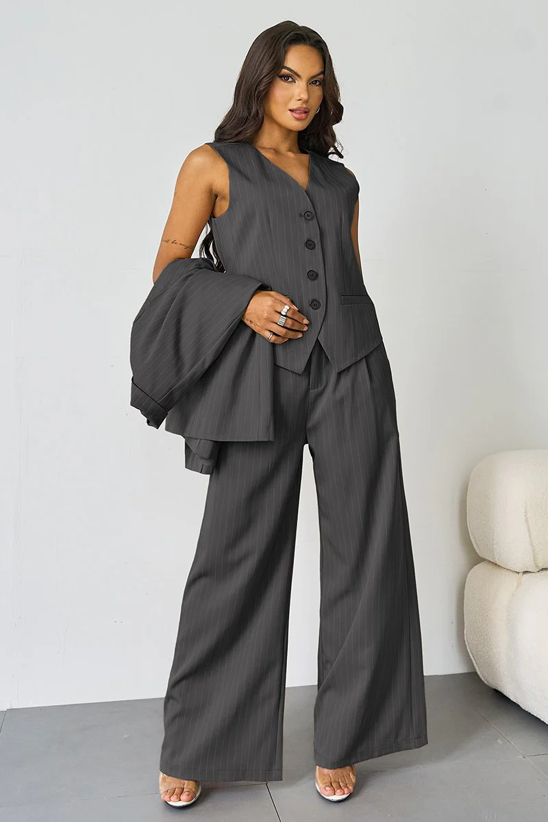 KATCH ME V-Neck Button Tank Blazer 3-Piece Suit Set - Image 3