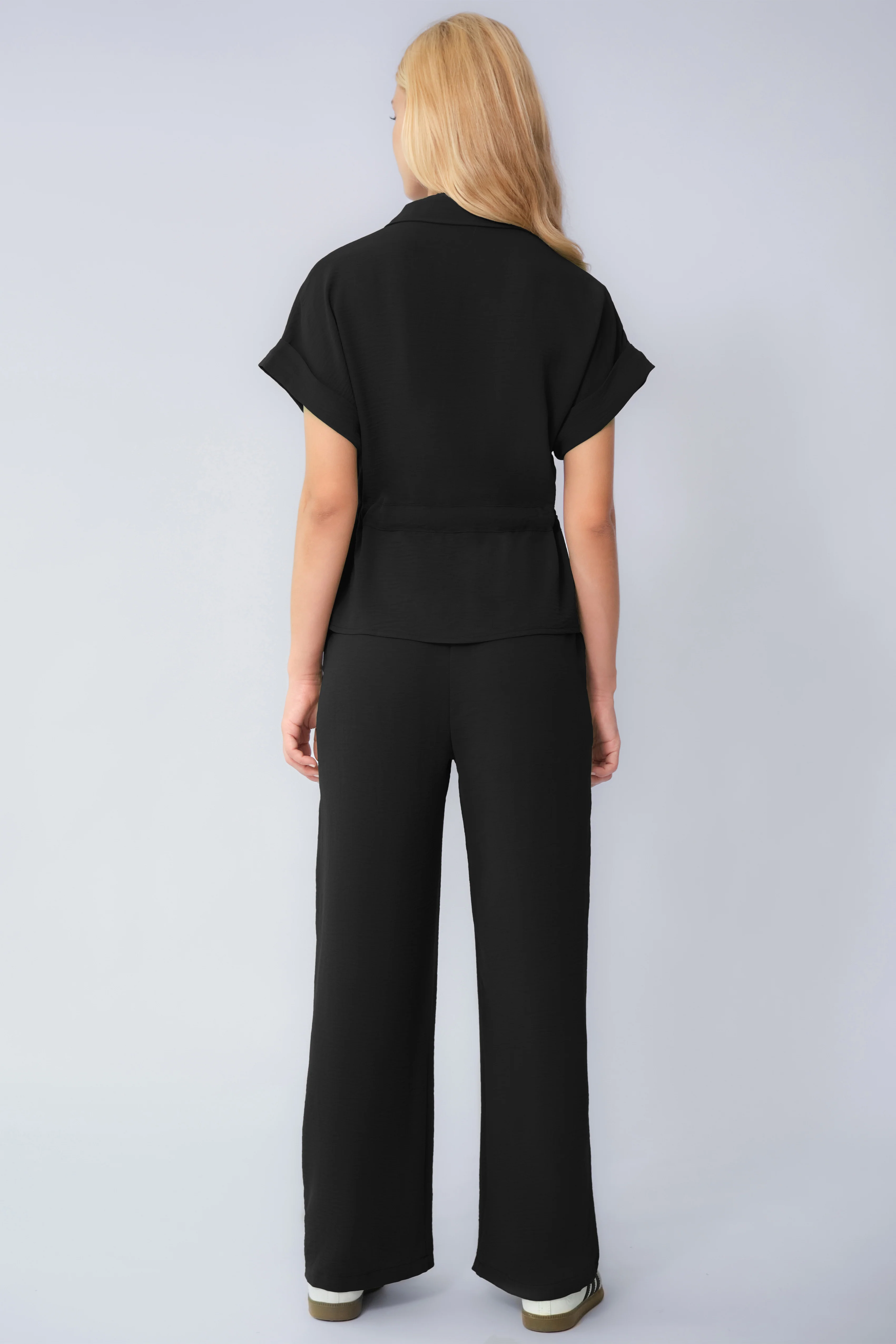 KATCH ME Collared Rolled-Up Short Sleeve Top & Wide Leg Trousers Co-ord Set - Image 12