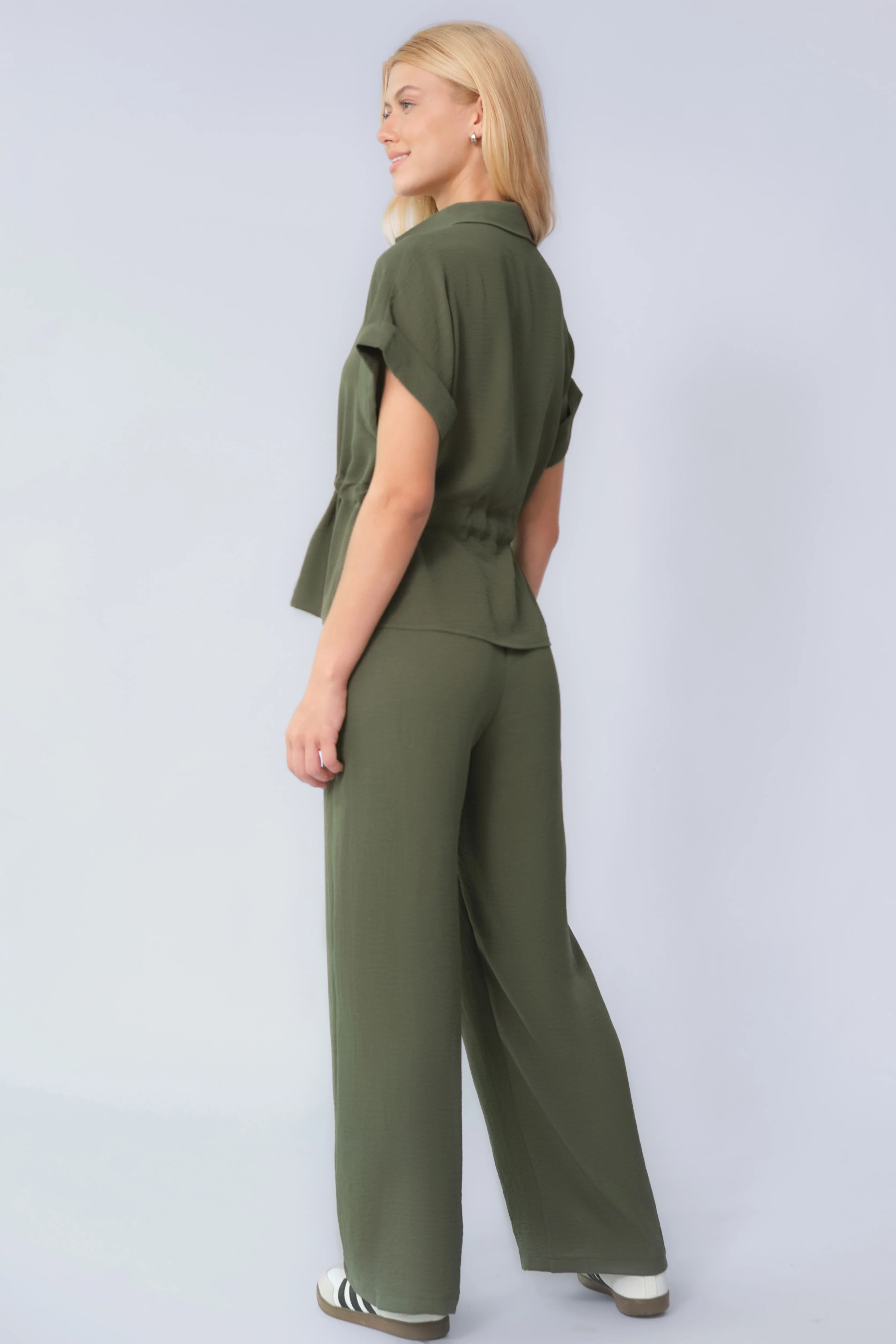 KATCH ME Collared Rolled-Up Short Sleeve Top & Wide Leg Trousers Co-ord Set - Image 18