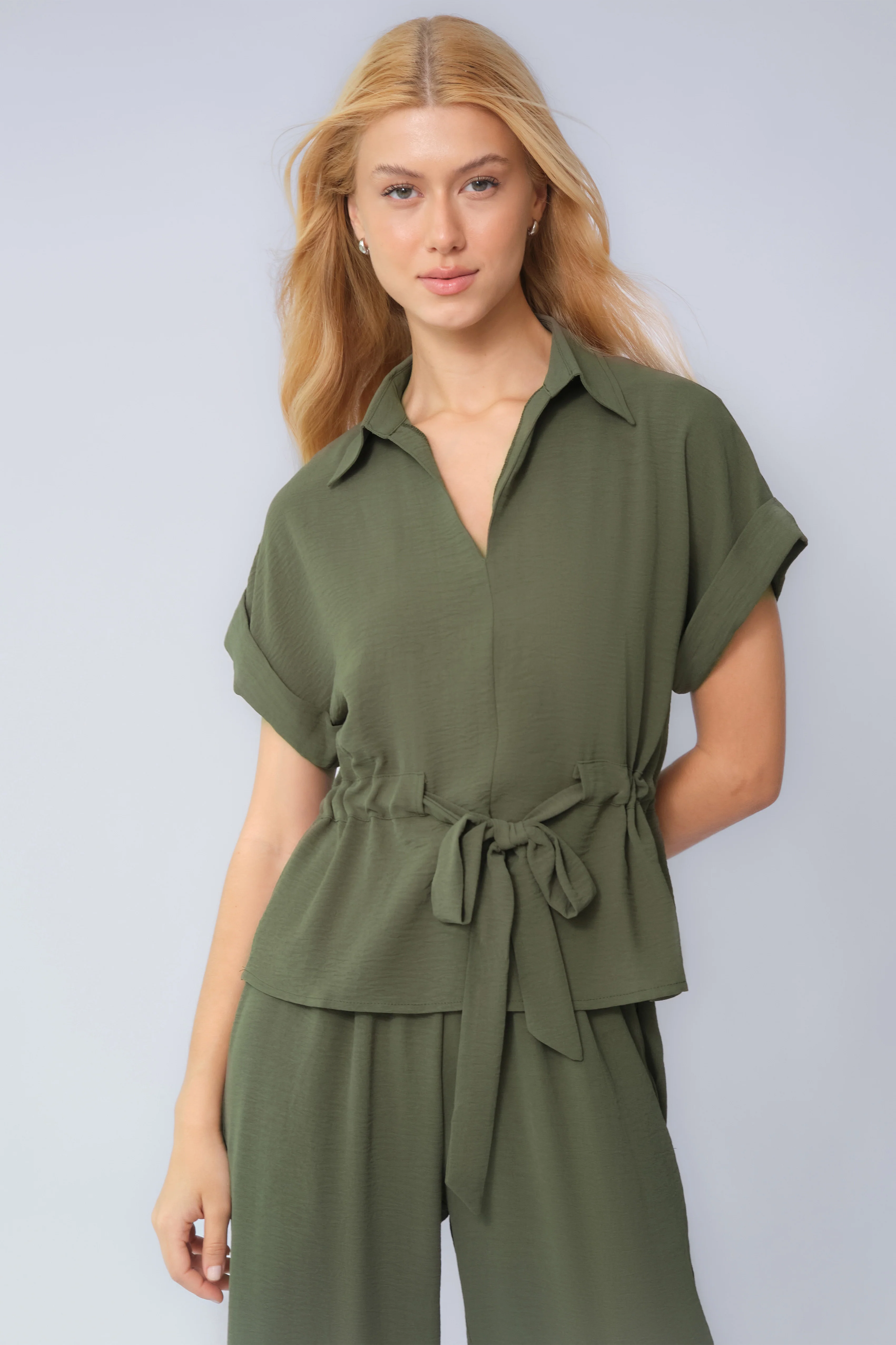 KATCH ME Collared Rolled-Up Short Sleeve Top & Wide Leg Trousers Co-ord Set - Image 19
