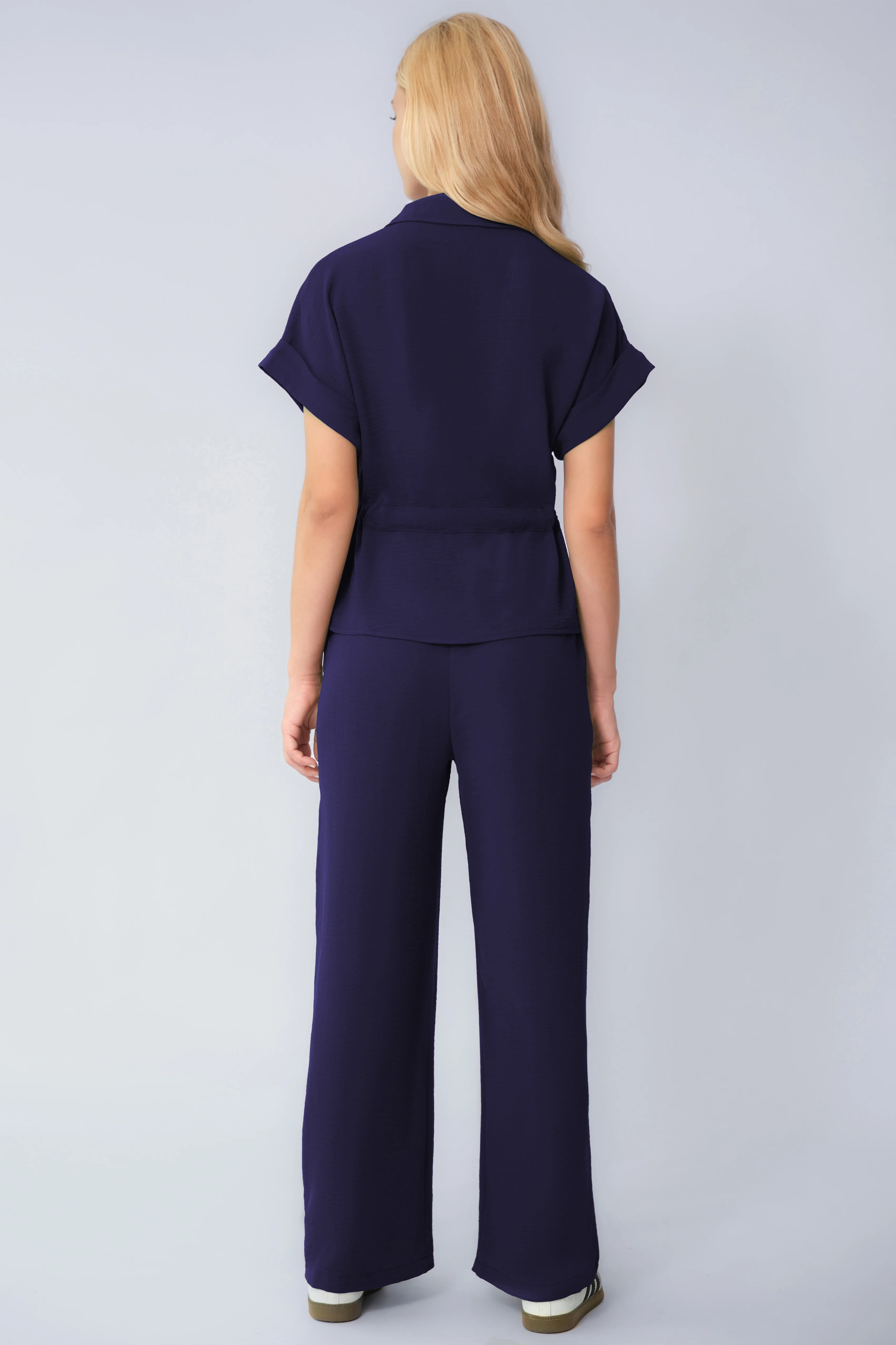 KATCH ME Collared Rolled-Up Short Sleeve Top & Wide Leg Trousers Co-ord Set - Image 4