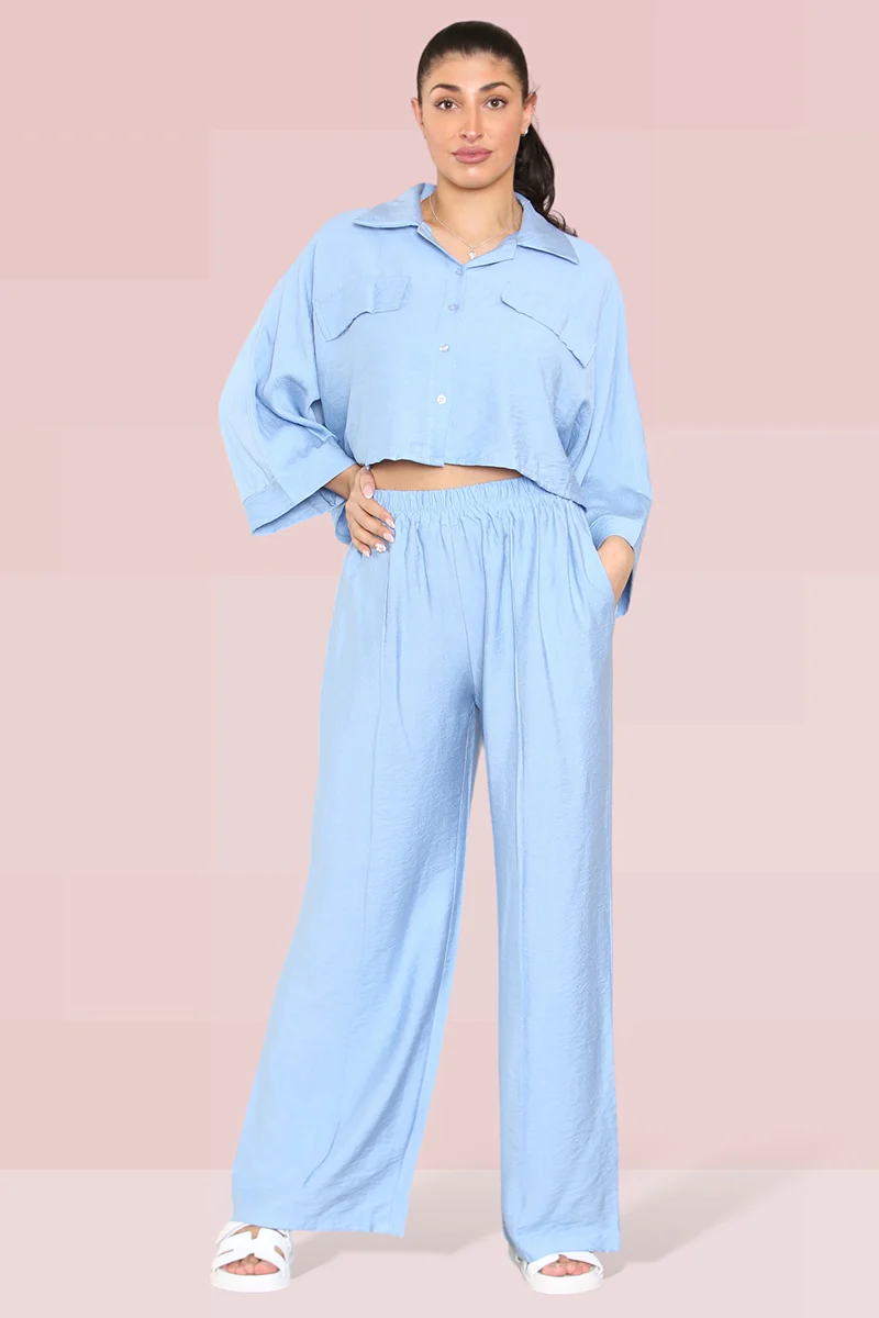 KATCH ME Long Sleeve Button Crop Shirt & Loose Trousers Co-ord Set - Image 4