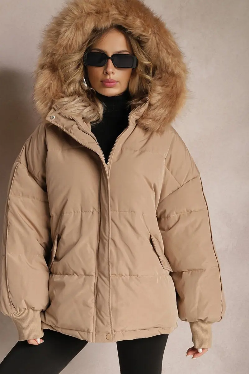KATCH ME Versatile Plush Hooded Zip-Up Thermal Cotton Coat