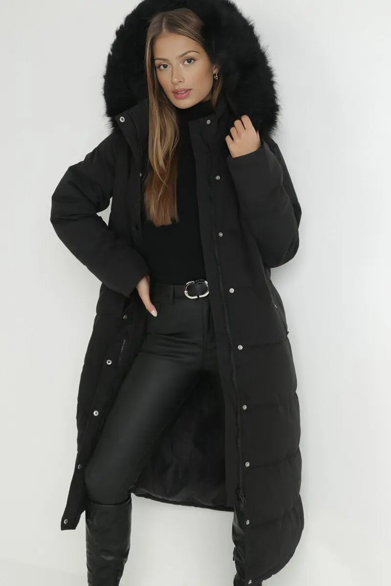 KATCH ME Winter Plush Hooded Belt Decor Thermal Cotton Coat - Image 2
