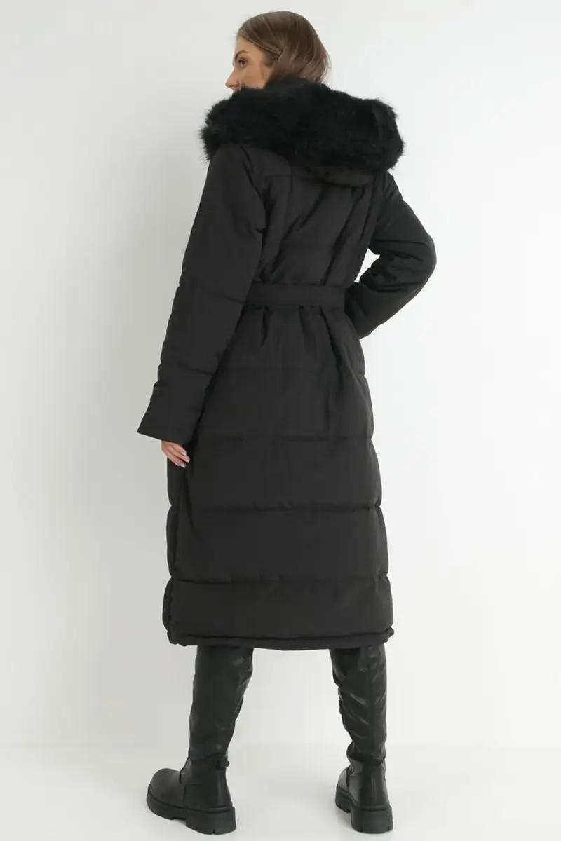 KATCH ME Winter Plush Hooded Belt Decor Thermal Cotton Coat - Image 4