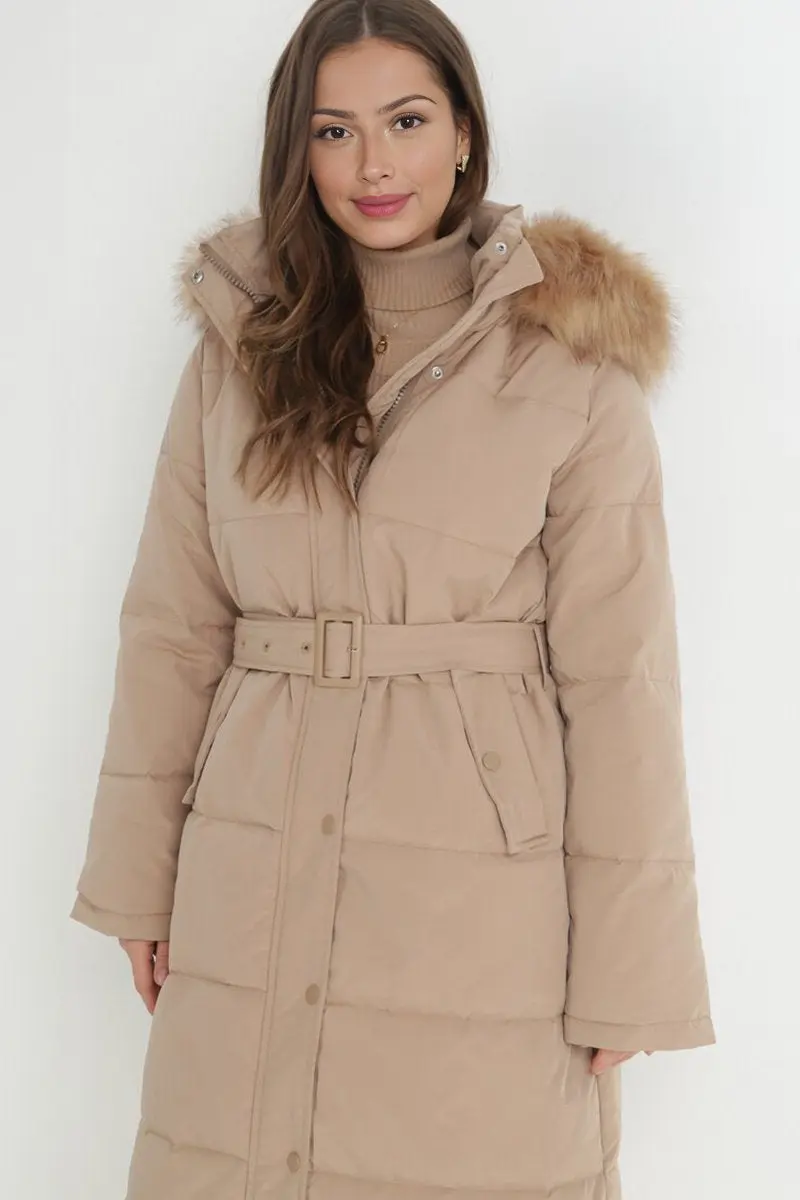 KATCH ME Winter Plush Hooded Belt Decor Thermal Cotton Coat - Image 7