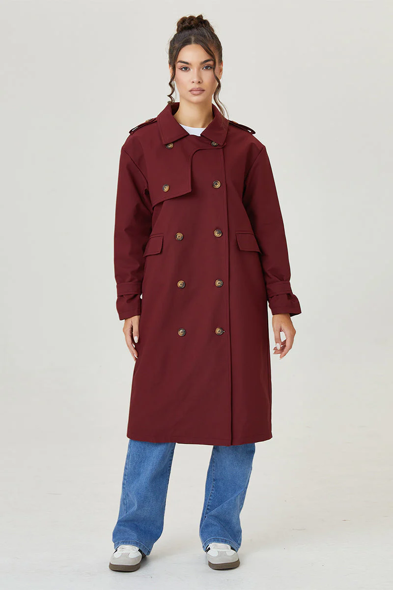 KATCH ME Double Breasted Belted Fleece Lined Trench Coat - Image 19
