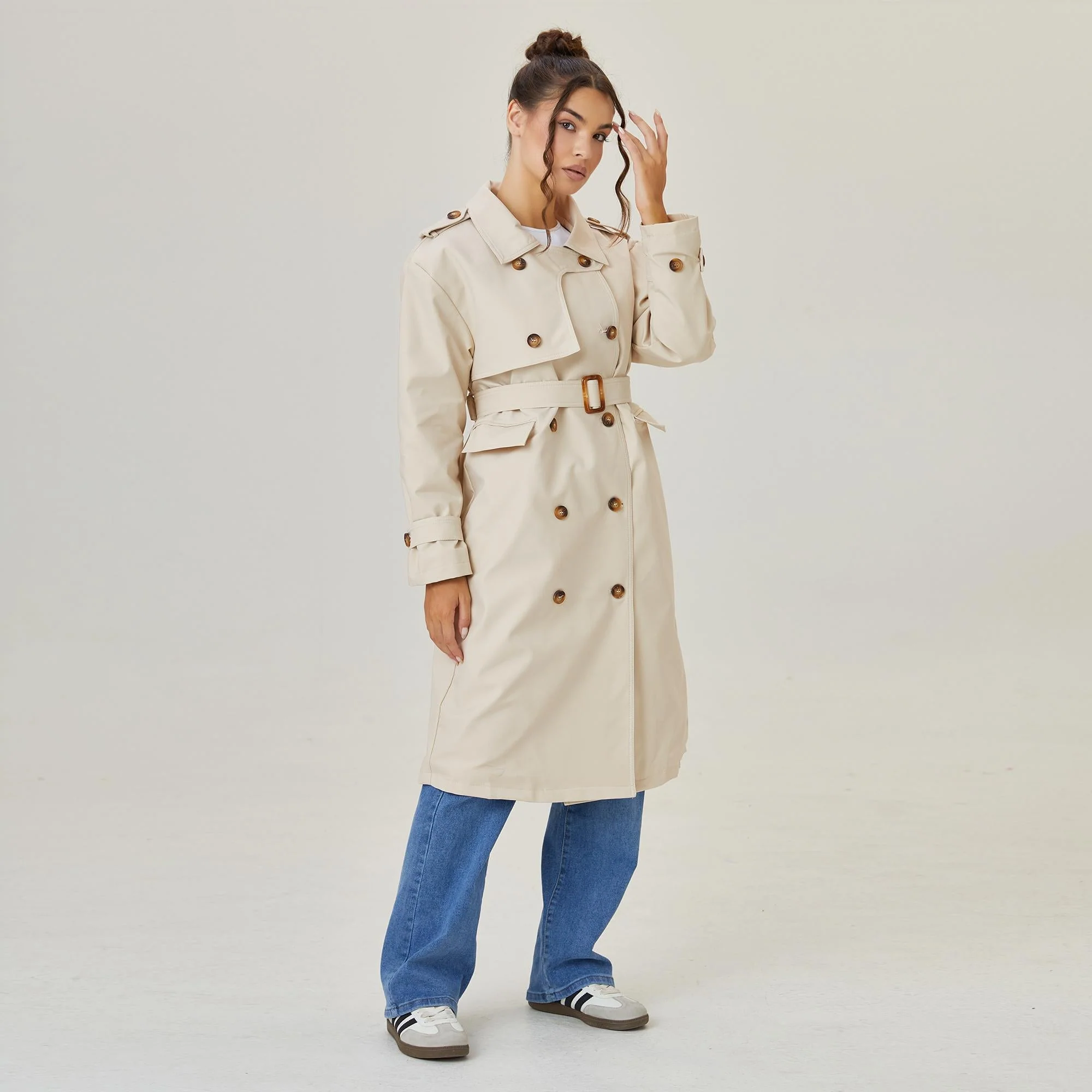 KATCH ME Double Breasted Belted Fleece Lined Trench Coat - Image 23