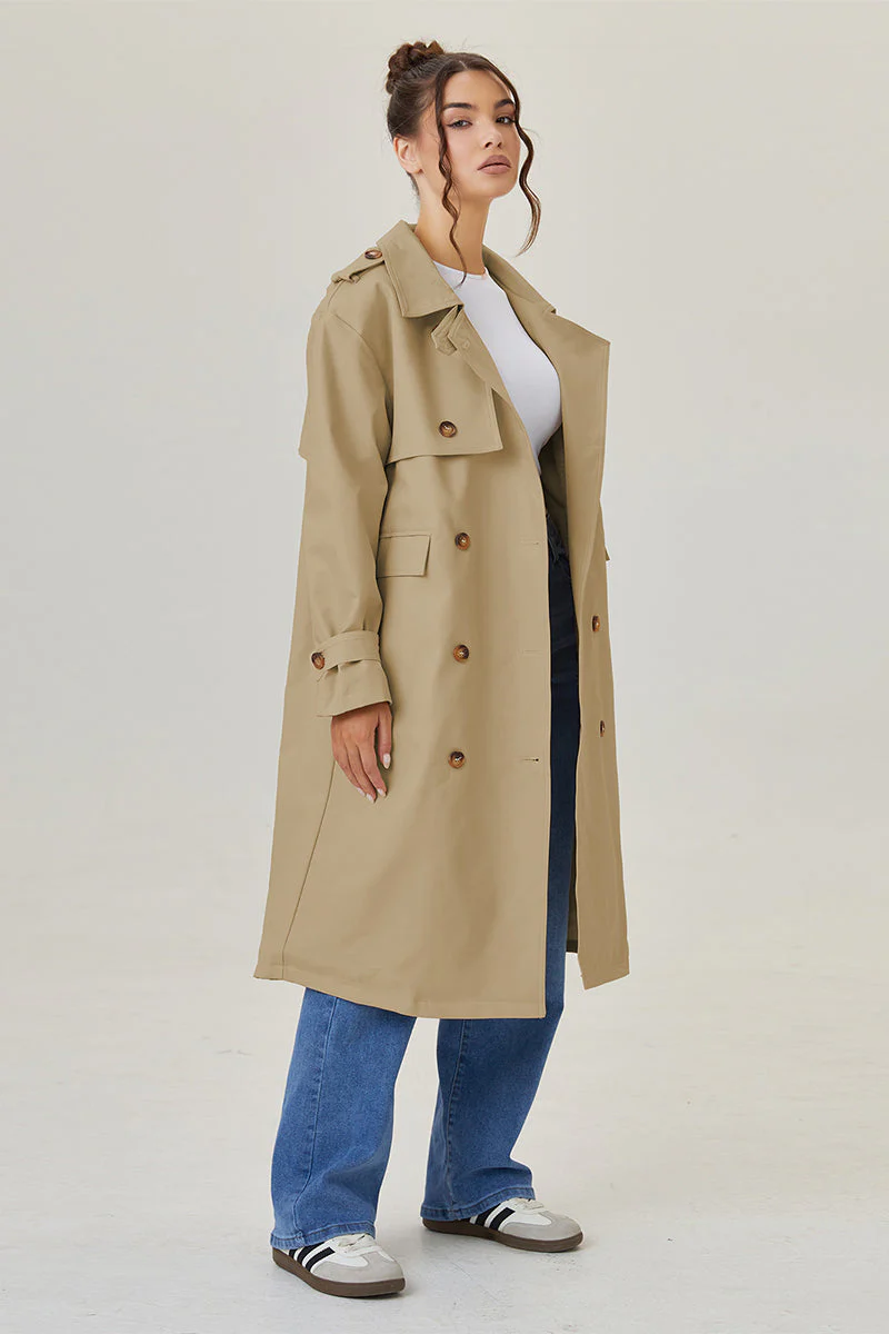KATCH ME Double Breasted Belted Fleece Lined Trench Coat - Image 3