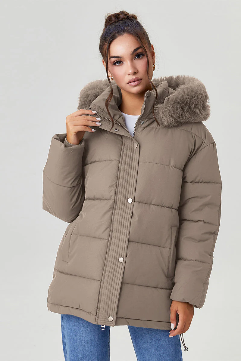 KATCH ME Fluffy Hooded Zip-Up Belted Mid-Length Cotton Coat - Image 10