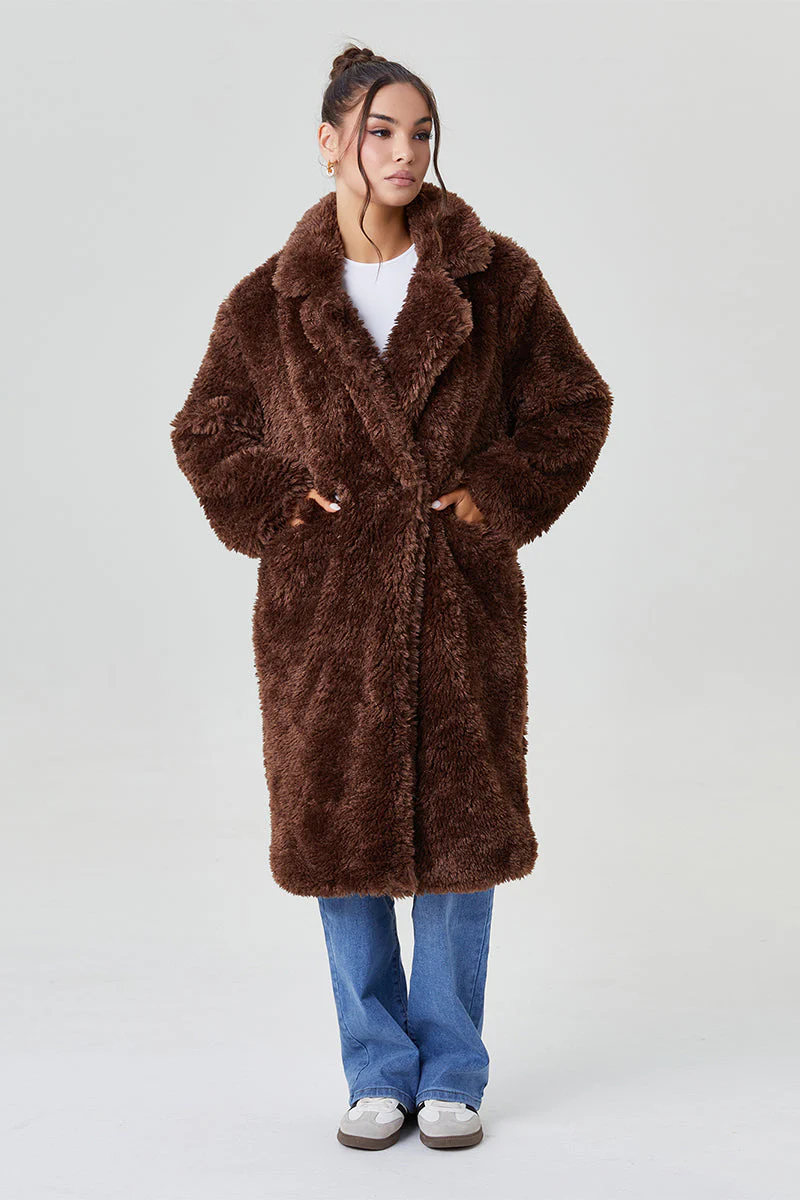 KATCH ME Notch Lapel Fluffy Double Breasted Winter Jacket