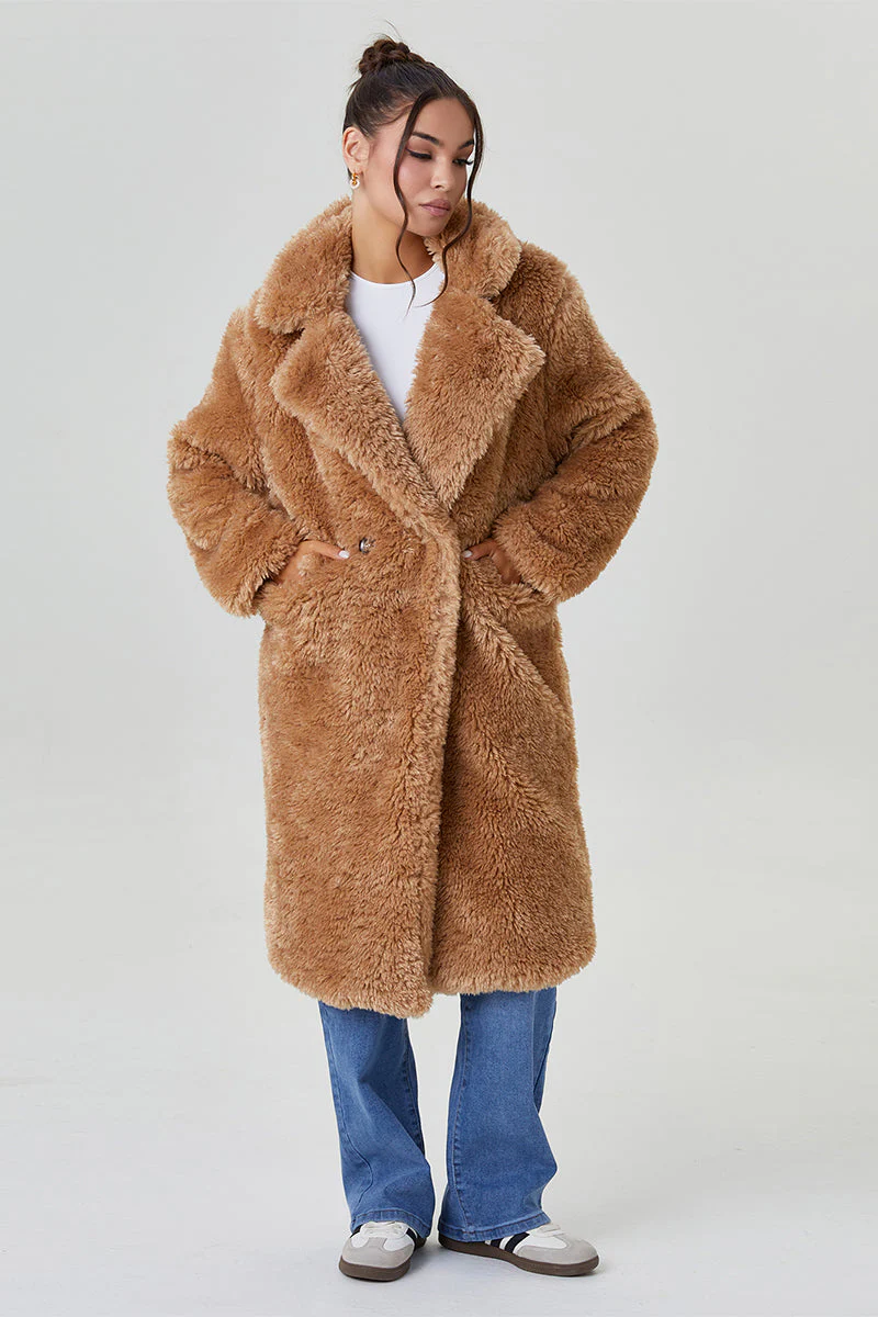 KATCH ME Notch Lapel Fluffy Double Breasted Winter Jacket - Image 12