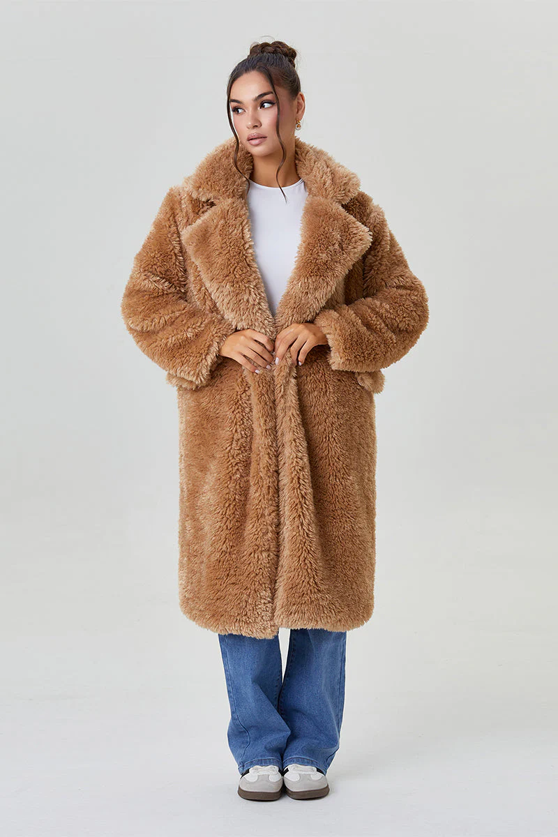 KATCH ME Notch Lapel Fluffy Double Breasted Winter Jacket - Image 13