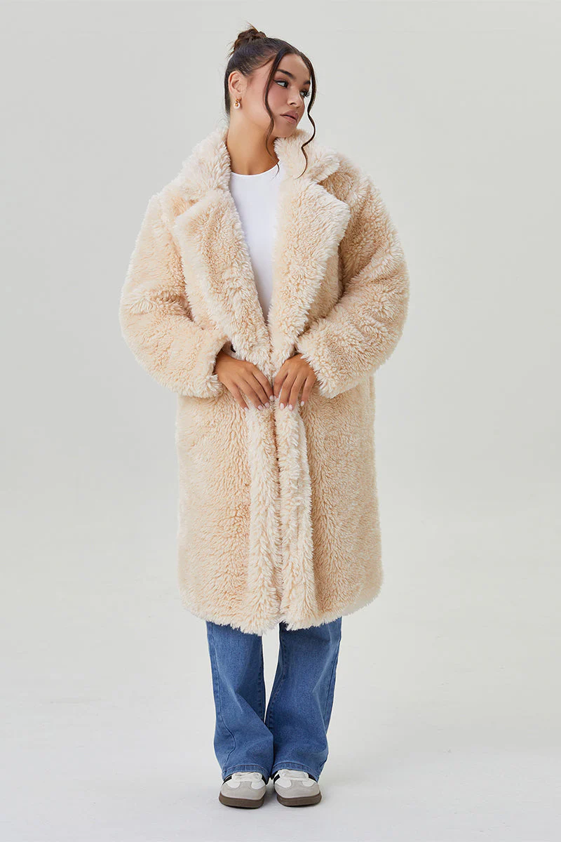 KATCH ME Notch Lapel Fluffy Double Breasted Winter Jacket - Image 17