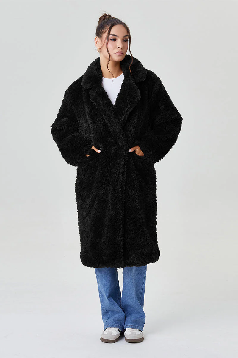 KATCH ME Notch Lapel Fluffy Double Breasted Winter Jacket - Image 7