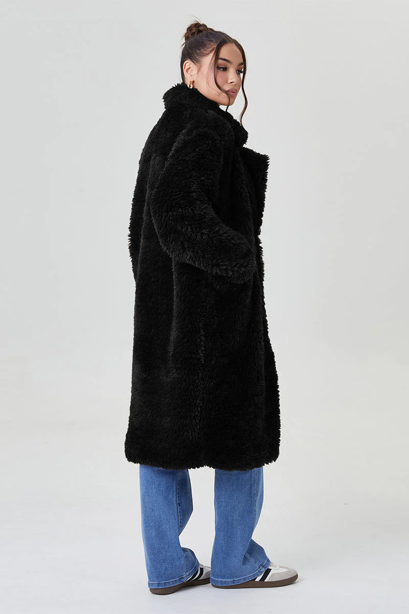 KATCH ME Notch Lapel Fluffy Double Breasted Winter Jacket - Image 8