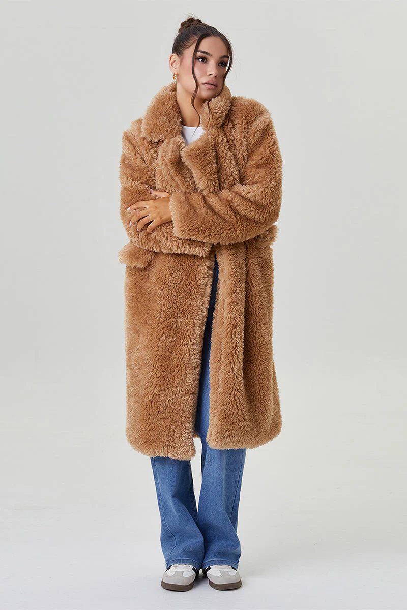 KATCH ME Notch Lapel Fluffy Double Breasted Winter Jacket - Image 9
